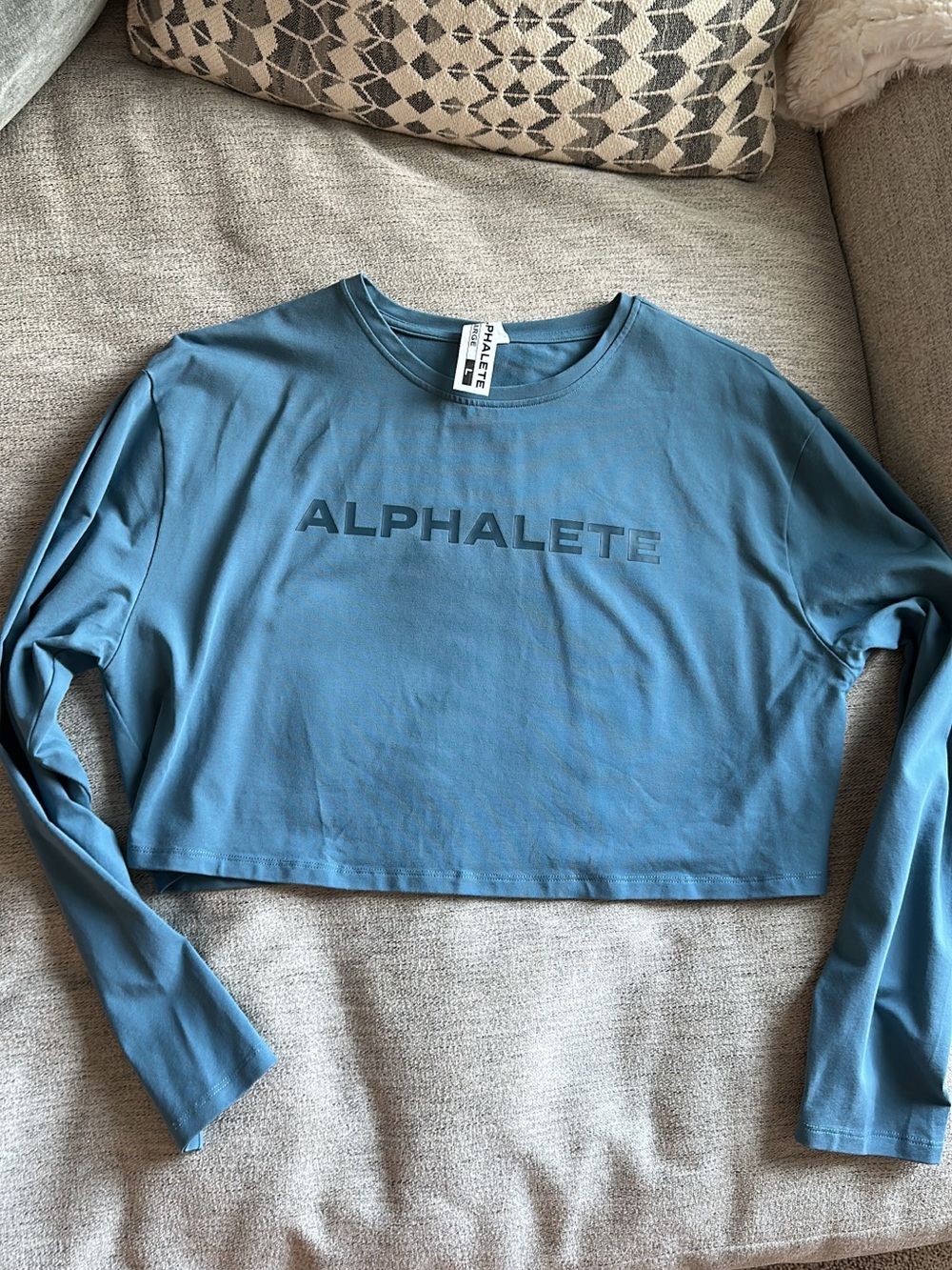 2 Alphalete Women's Cropped Long Sleeve Tees - Teal Blue and Black